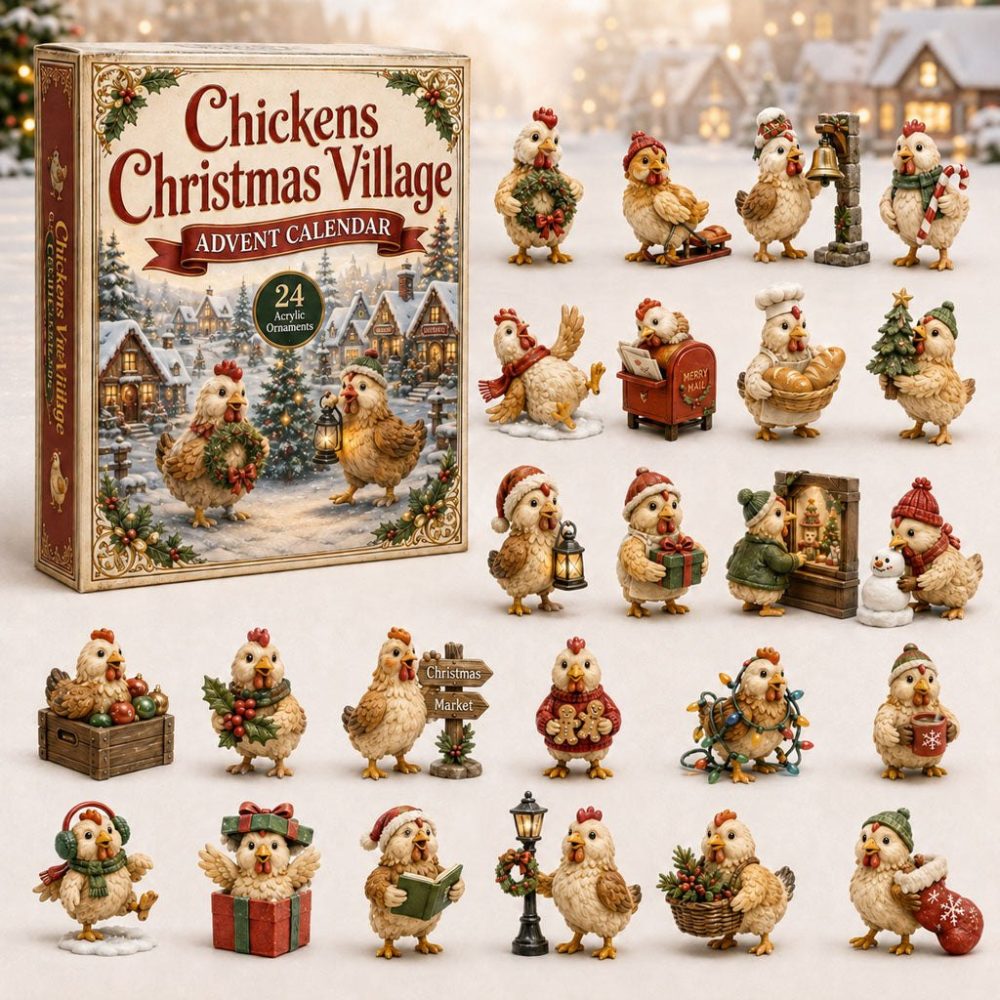 Christmas Village Chickens Advent Calendar 2026 — 24-Day Acrylic Charm Countdown Featuring Festive Village Scenes & Chicken Characters