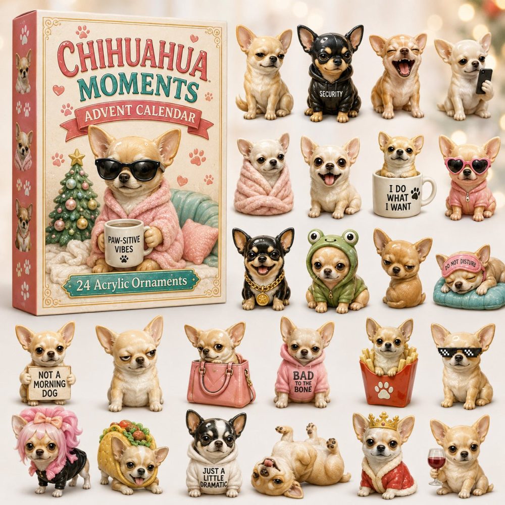 Chihuahua Meme 24‑Day Advent Calendar 2026 — Viral Chihuahua Meme Acrylic Charms With 24 Collectible Funny Dog Ornaments, Giftable