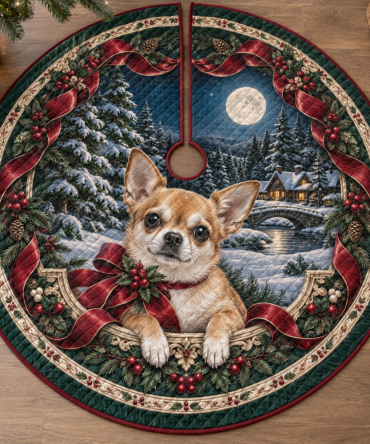 Quilted Chihuahua Christmas Tree Skirt — Petite Dog Lover Holiday Accent, Soft Quilting, Reversible Design, Perfect Gift For Chihuahua Fans