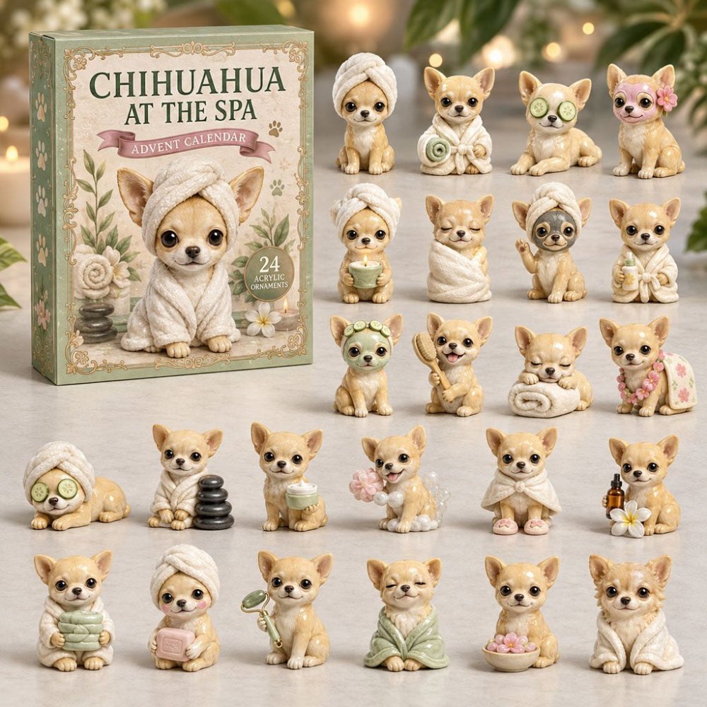 Chihuahua Spa Day 2026 Advent Calendar — 24 Mini Acrylic Spa-Themed Charms, Cute Dog Lover Gift, Holiday Countdown For Pet Fans