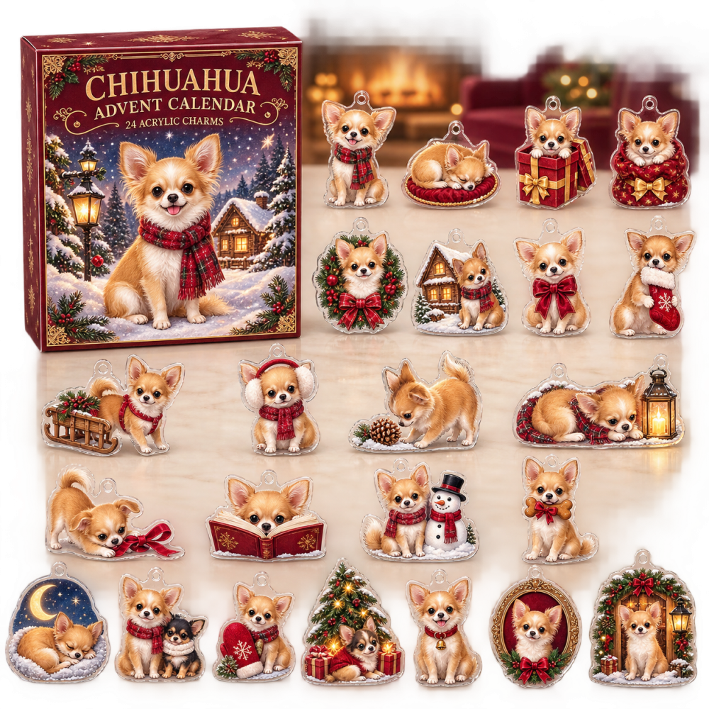 Chihuahua Holiday Countdown Calendar — 24 Mini Acrylic Charms, Cute 24-Day Gift Set For Chihuahua Owners And Dog Lovers