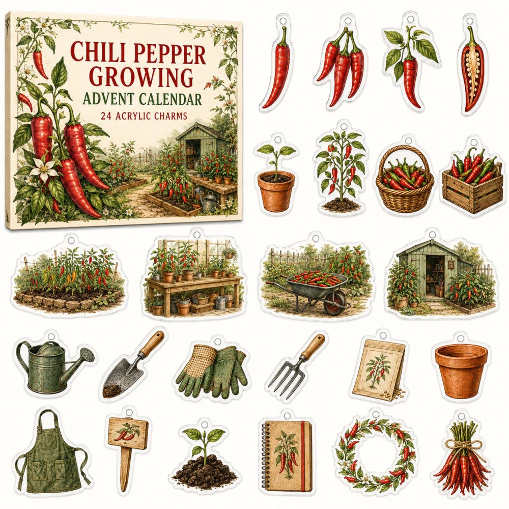 2026 Chili Pepper Growing Advent Calendar - 24 Day Countdown With 24 Acrylic Charms , Spicy Gardening Gift