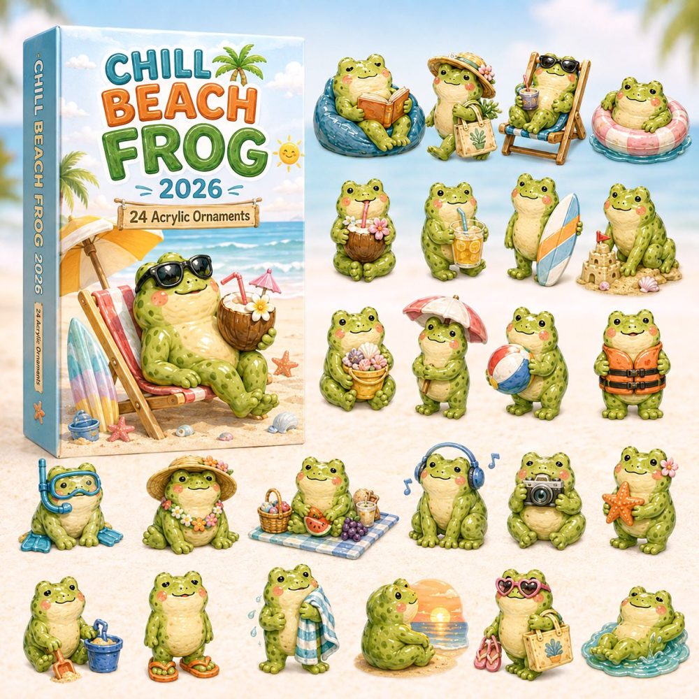 2026 Chill Beach Frog Advent Calendar — 24-Day Tropical Countdown With Acrylic Charms, Summer Vibes Holiday Gift & Bright Decorative Keepsake