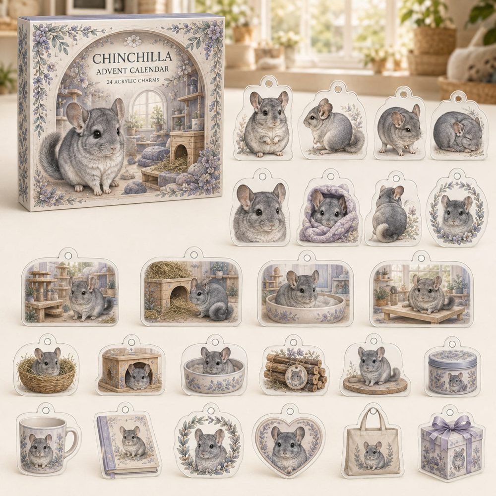 Chinchilla Holiday Countdown Calendar With 24 Elegant Acrylic Charms — Charming Gift For Chinchilla Owners & Small Pet Collectors