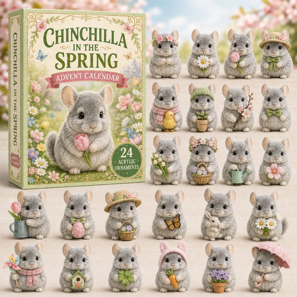 2026 Spring Chinchilla Countdown — 24-Day Acrylic Charm Advent Set, Floral Seasonal Gift For Chinchilla Lovers & Collectors