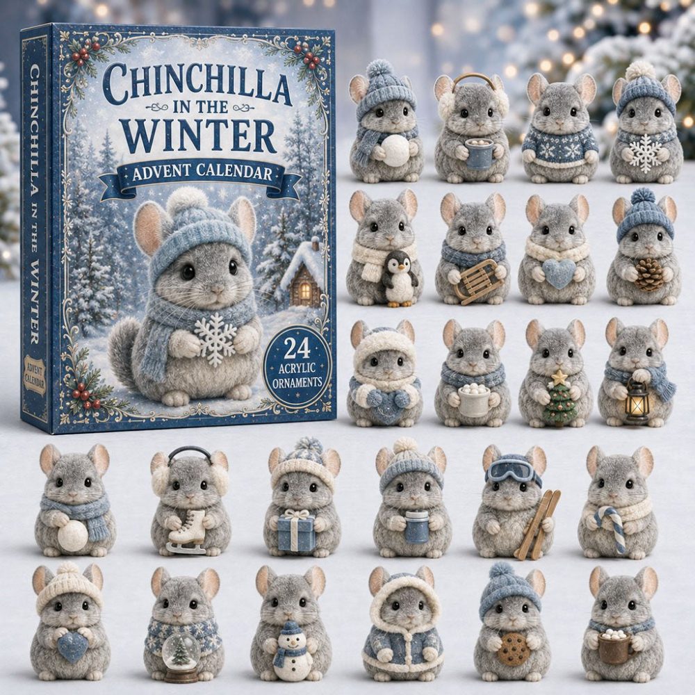 2026 Chinchilla In Winter Countdown — 24-Day Acrylic Charm Advent Collection, Cozy Seasonal Gift For Chinchilla Fans