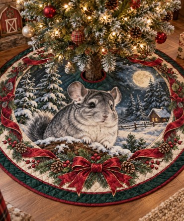 Chinchilla Quilted Tree Skirt For Christmas — Reversible Plush Mat, Durable Stitching, Machine-Wash Friendly, Cute Pet Décor