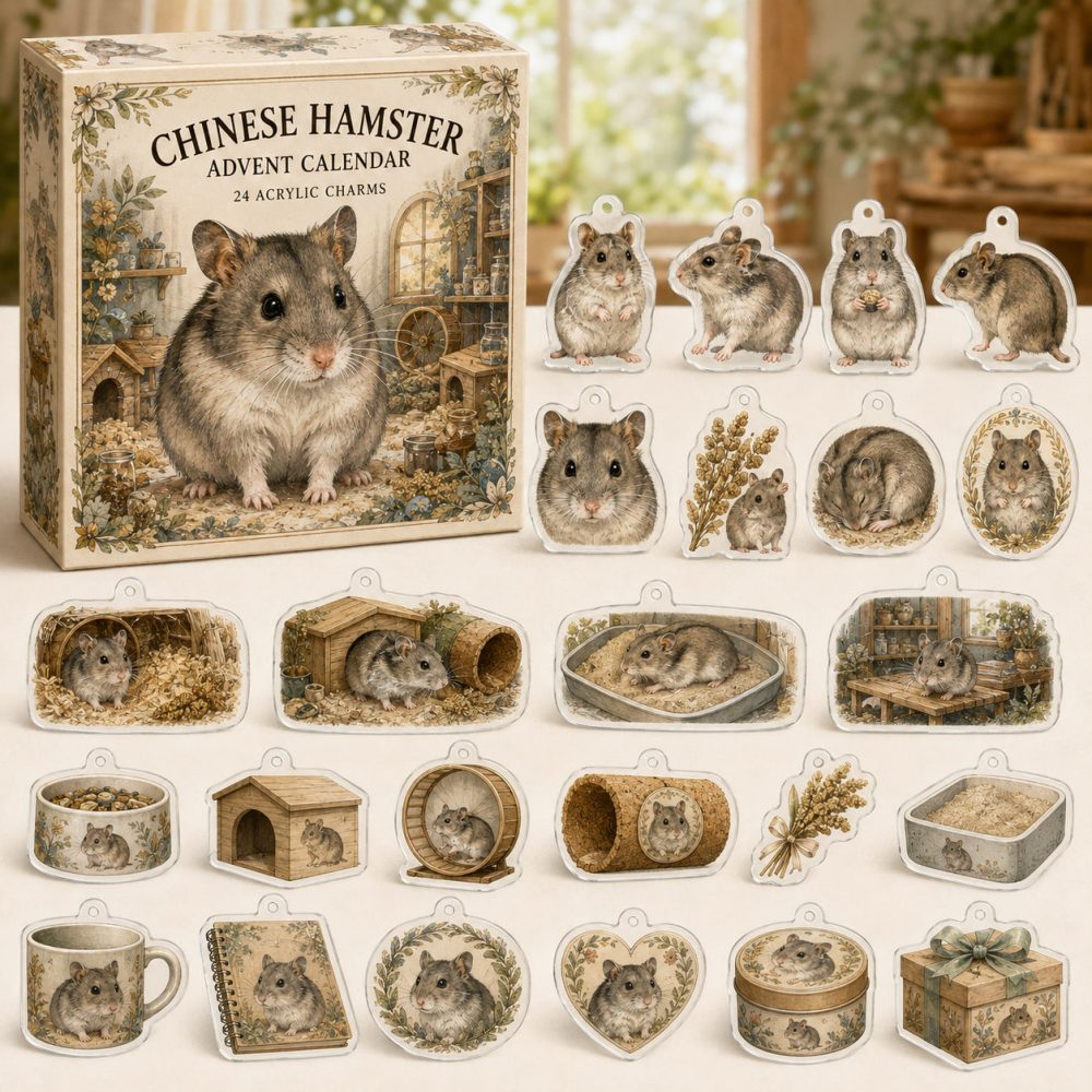 Chinese Hamster Holiday Countdown Calendar — 24 Mini Acrylic Charms, Delightful Gift For Hamster Owners & Tiny Pet Fans
