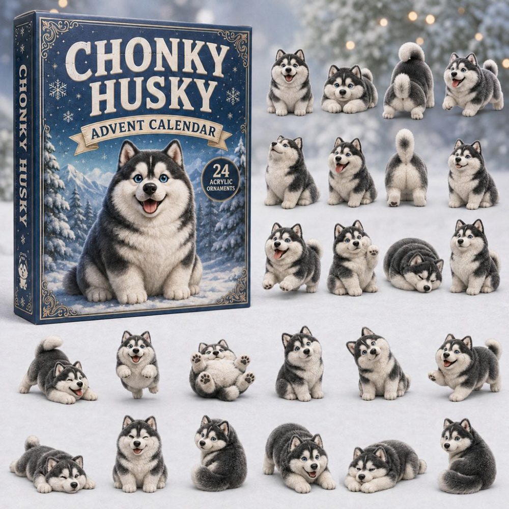2026 Chonky Husky Holiday Countdown Calendar — 24-Day Acrylic Charm Advent Set, Playful Husky Gift & Winter Home Decor