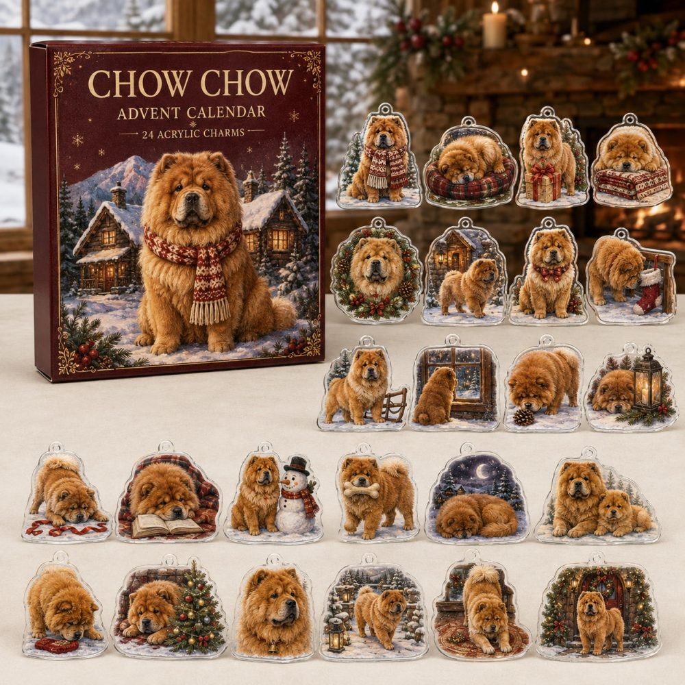 Chow Chow Holiday Countdown Calendar - 24 Acrylic Lion Dog Charms, Gift-Ready Set For Chow Enthusiasts
