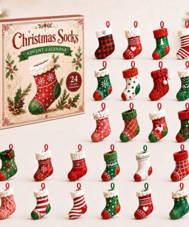 Cozy Socks 24‑Day Advent Countdown 2026 — Christmas Sock Charm Calendar With 24 Colorful Acrylic Pieces, Perfect Stocking Stuffer