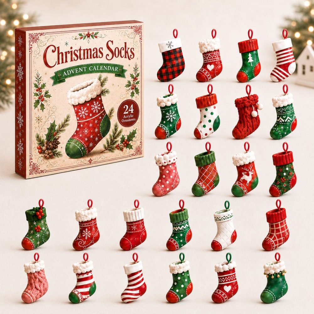 Cozy Socks 24‑Day Advent Countdown 2026 — Christmas Sock Charm Calendar With 24 Colorful Acrylic Pieces, Perfect Stocking Stuffer