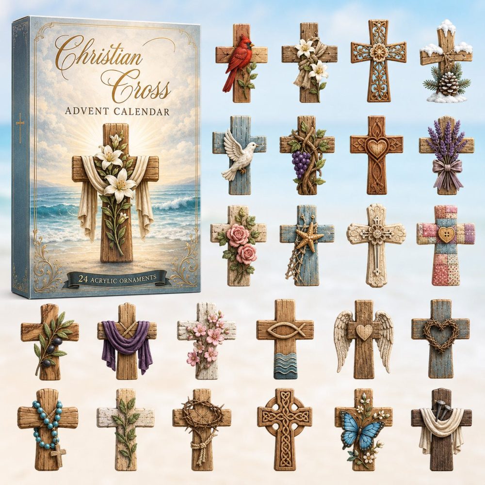 Christian Cross 24‑Day Advent Countdown 2026 — Faithful Christmas Countdown With 24 Acrylic Charms, Gift-Ready Religious Decor