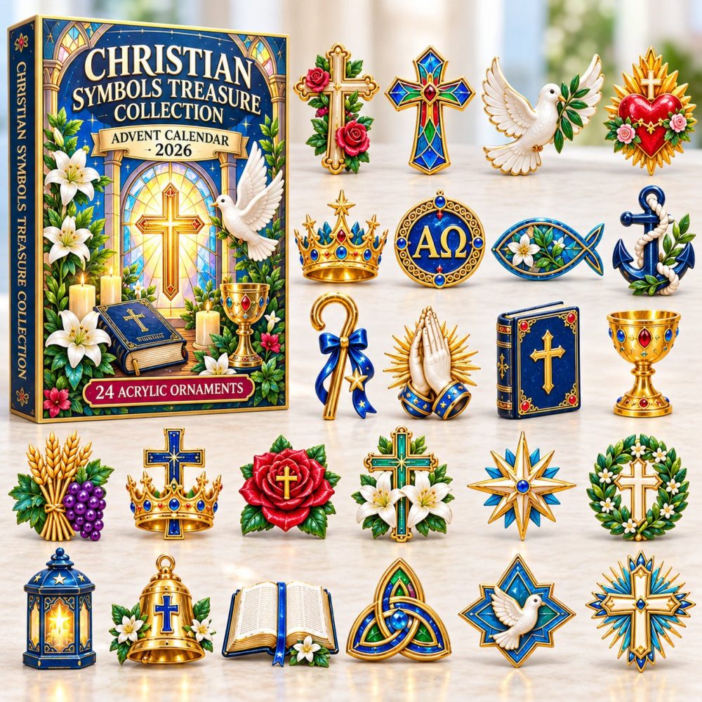 Christian Symbols Treasure Advent Calendar 2026 — 24-Day Faith-Based Acrylic Charm Collection, Inspirational Religious Holiday Gift Set
