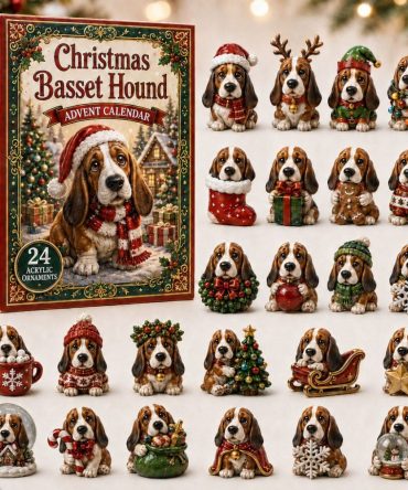 2026 Basset Hound Sleigh Ride Advent Calendar — 24-Day Christmas Countdown With Acrylic Dog Charms, Heartwarming Holiday Gift