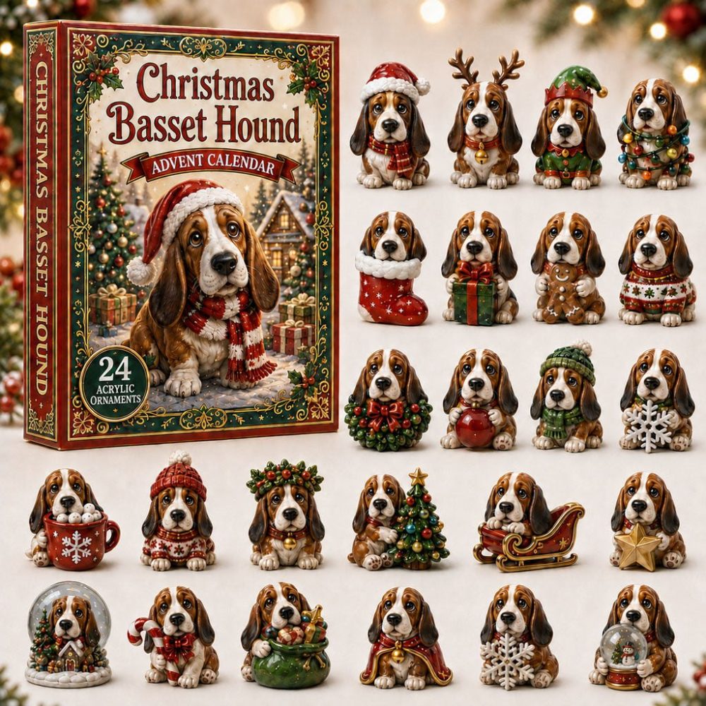 2026 Basset Hound Sleigh Ride Advent Calendar — 24-Day Christmas Countdown With Acrylic Dog Charms, Heartwarming Holiday Gift