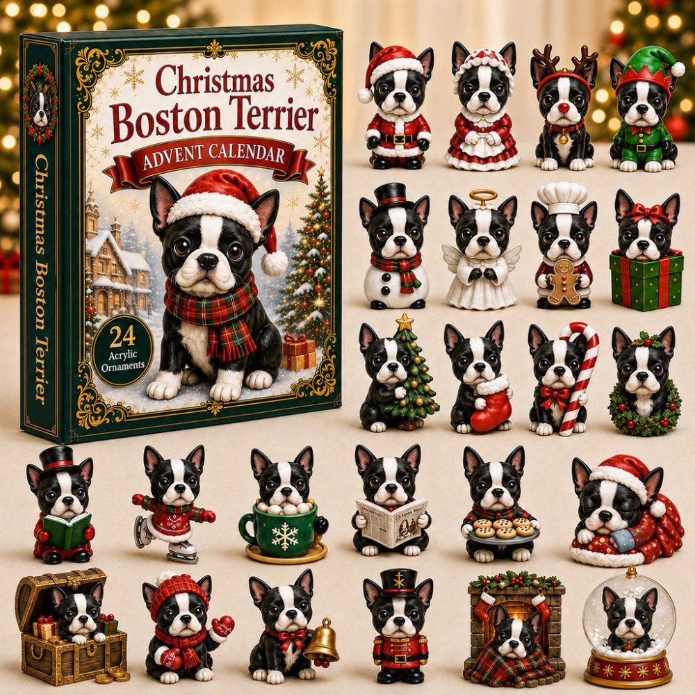 2026 Boston Terrier Plaid Advent Calendar — 24-Day Festive Countdown With Acrylic Dog Charms, Cozy Plaid Holiday Gift
