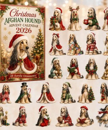 2026 Christmas Afghan Hound Charm Calendar - 24 Acrylic Surprises, Elegant Canine Countdown Gift For Dog Enthusiasts