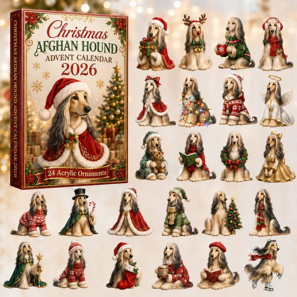 2026 Christmas Afghan Hound Charm Calendar - 24 Acrylic Surprises, Elegant Canine Countdown Gift For Dog Enthusiasts