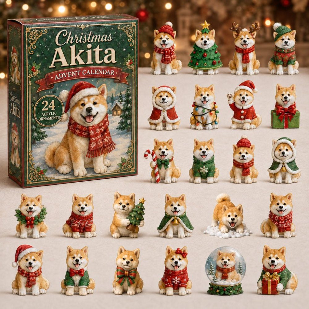 2026 Christmas Akita Countdown Calendar — 24 Festive Akita Acrylic Charms, Collector'S Holiday Gift Edition