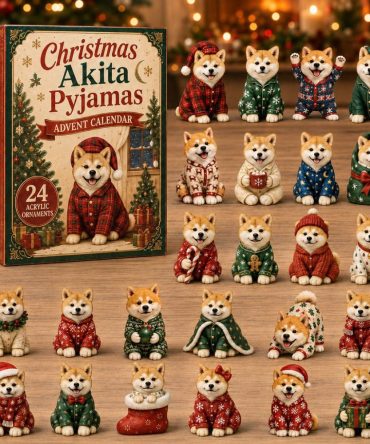 Akita Pyjamas Festive Advent Calendar 2026 — 24-Day Acrylic Charm Countdown, Cozy Akita-In-Pyjamas Holiday Gift For Dog Lovers