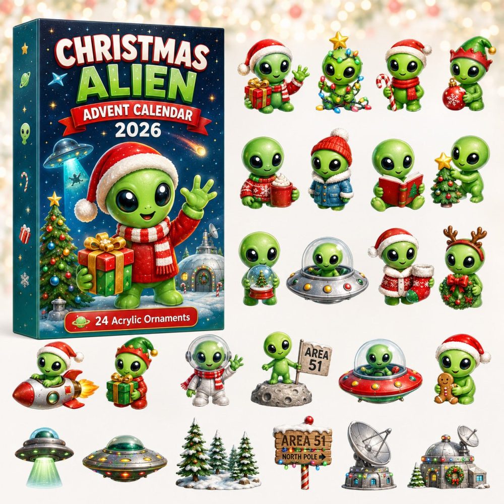 2026 Alien Area Space Advent Calendar — 24-Day Ufo-Themed Countdown With Acrylic Alien Charms, Fun Sci-Fi Holiday Gift