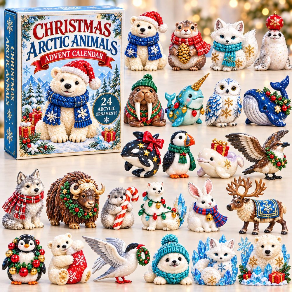 24-Day Arctic Animals Advent With Acrylic Charms — Polar & Tundra Creature Ornaments, Winter Wonderland Countdown & Gift Box