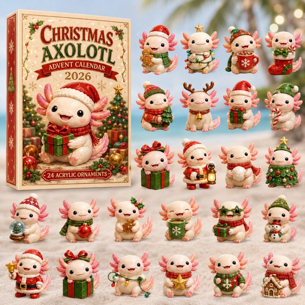Cute Axolotl Holiday Advent Calendar 2026 — 24-Day Acrylic Charm Collection, Playful Aquatic Countdown Gift For Fans