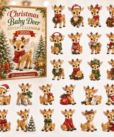 Baby Deer Christmas 24-Day Countdown Calendar 2026 — Acrylic Charms, Cute Woodland Advent Gift For Kids & Adults