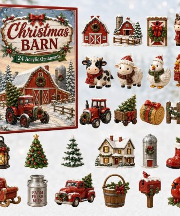2026 Barn Holly Holiday Advent Calendar — 24-Day Rustic Christmas Countdown With Acrylic Charms, Farmhouse Seasonal Gift
