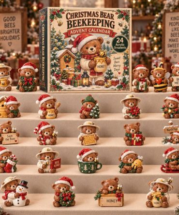 2026 Beekeeping Christmas Bear Advent Calendar — 24 Acrylic Charms, Honeybee Gifts & Festive Bear Ornaments