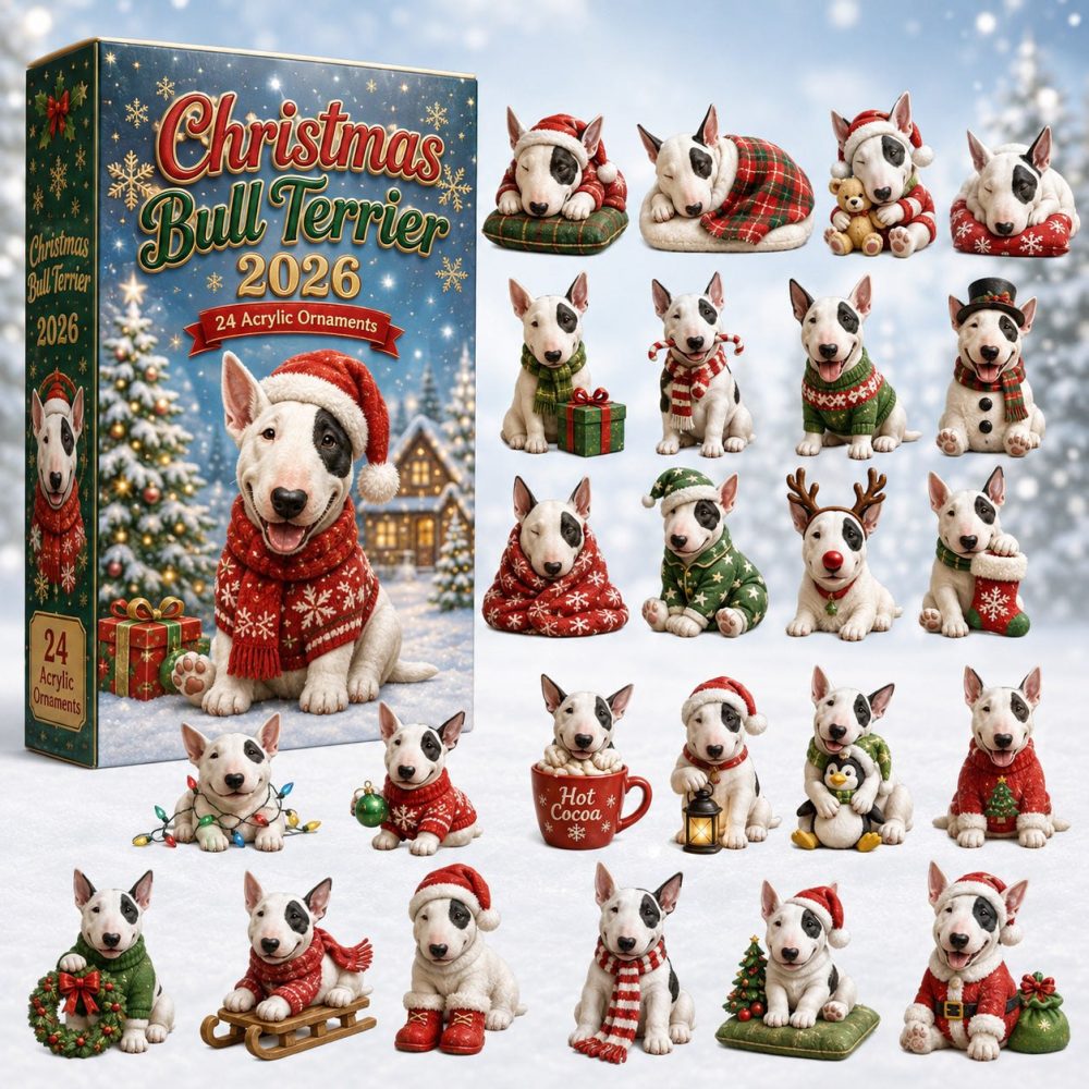 2026 Bull Terrier Holiday Countdown Calendar — 24 Days With Collectible Acrylic Dog Charms, Gift For Terrier Lovers
