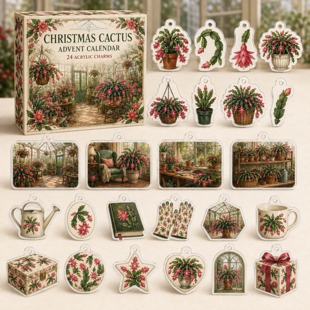Christmas Cactus 24-Day Charm Countdown — Festive Acrylic Plant Charms Set For Succulent Enthusiasts & Holiday Gifting
