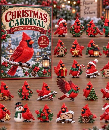 2026 Cardinal On Snowy Branch 24-Day Acrylic Charm Countdown — Reusable Elegant Holiday Advent Calendar, Festive Gift