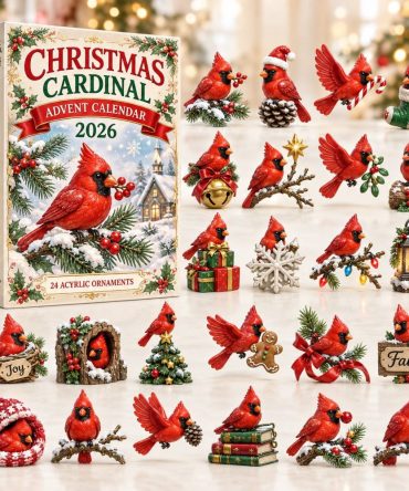 Classic Christmas Cardinal Advent Calendar - 24-Day Acrylic Bird Charms, Festive Holiday Countdown & Christmas Mantel Decor Gift