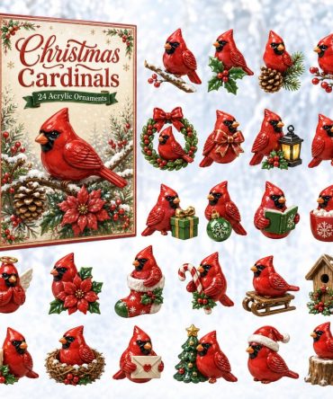 Cardinal Bird Christmas Countdown - 24 Days Of Acrylic Cardinal Charms, Vibrant Red Holiday Advent Calendar & Gift For Bird Lovers