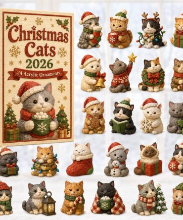 Cat House Holiday Advent Display - 24-Day Countdown With Acrylic Cat Charms, Decorative Miniature Houses For Christmas Gift