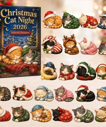 Nighttime Cat Christmas Countdown - 24 Days Of Acrylic Cat Charms With Moon & Stars, Cozy Holiday Advent Gift For Cat Fans