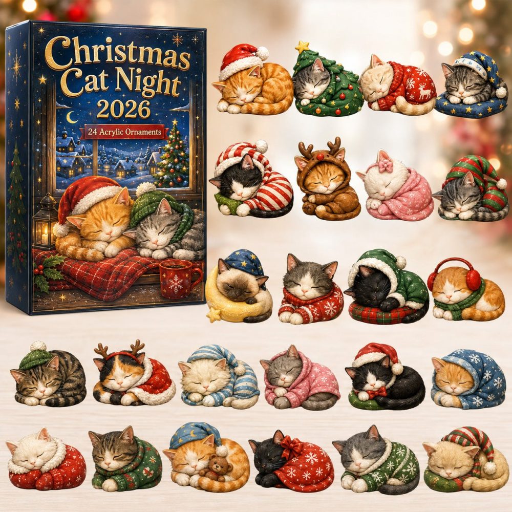 Nighttime Cat Christmas Countdown - 24 Days Of Acrylic Cat Charms With Moon & Stars, Cozy Holiday Advent Gift For Cat Fans