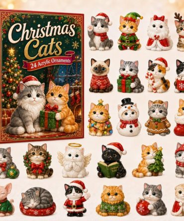 Christmas Cats Advent Set - 24-Day Countdown With Acrylic Cat Charms, Cute Holiday Decor & Gift For Cat Lovers