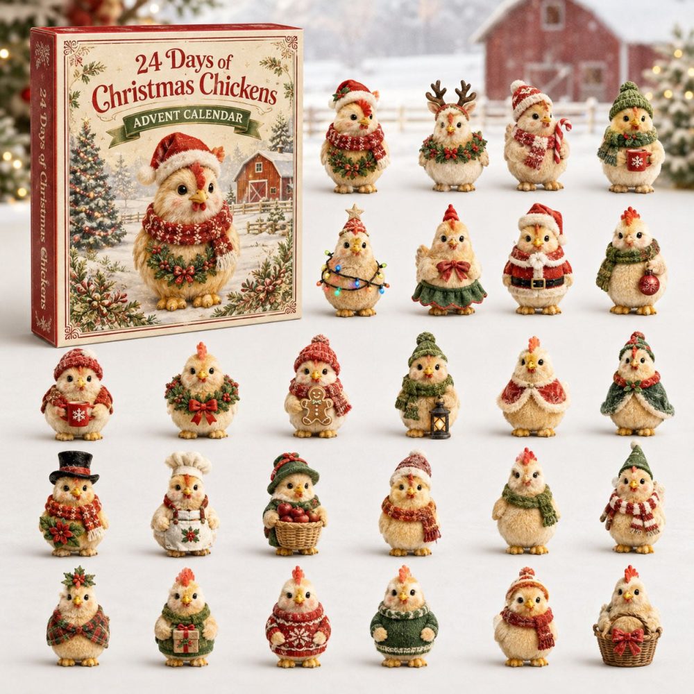 Farm Chicken Advent Calendar - 24-Day Countdown With Acrylic Charm Ornaments, Perfect Rustic Christmas Gift For Poultry Lovers