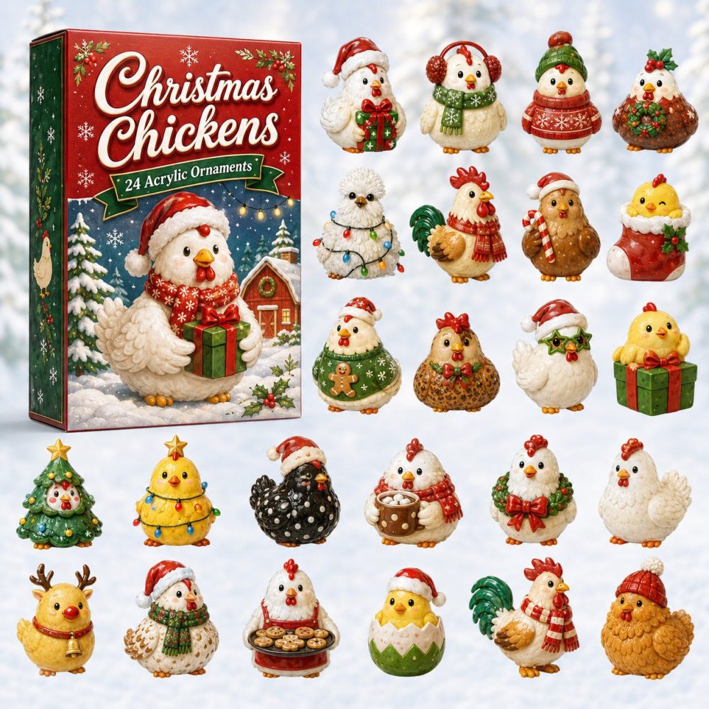 Country Chicken Countdown Advent - 24 Days Of Farmyard Acrylic Charms, Rustic Christmas Decor & Family Holiday Tradition Gift
