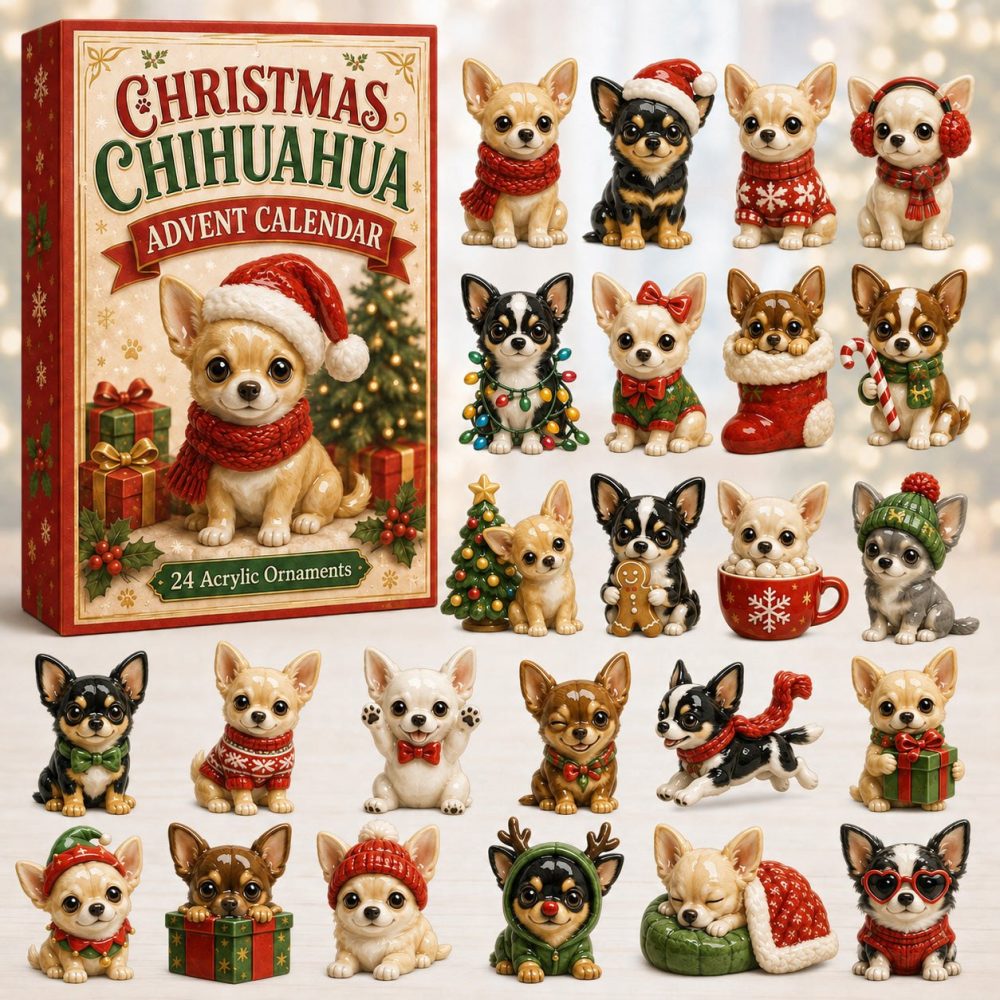 Chihuahua Christmas Countdown Gift Box - 24 Days Of Tiny Dog Acrylic Charms, Adorable Holiday Keepsake For Pup Lovers