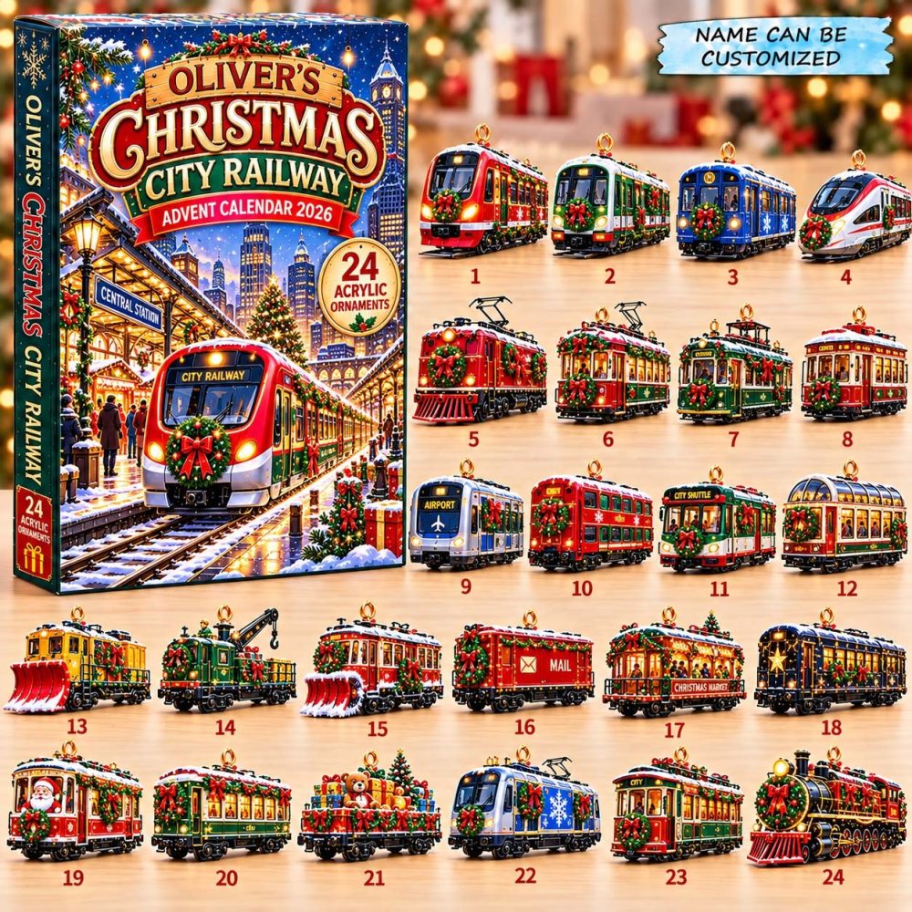 2026 Christmas City Railway Countdown - 24-Day Crocheted Advent Calendar With Acrylic Charms, Urban Train Holiday Set