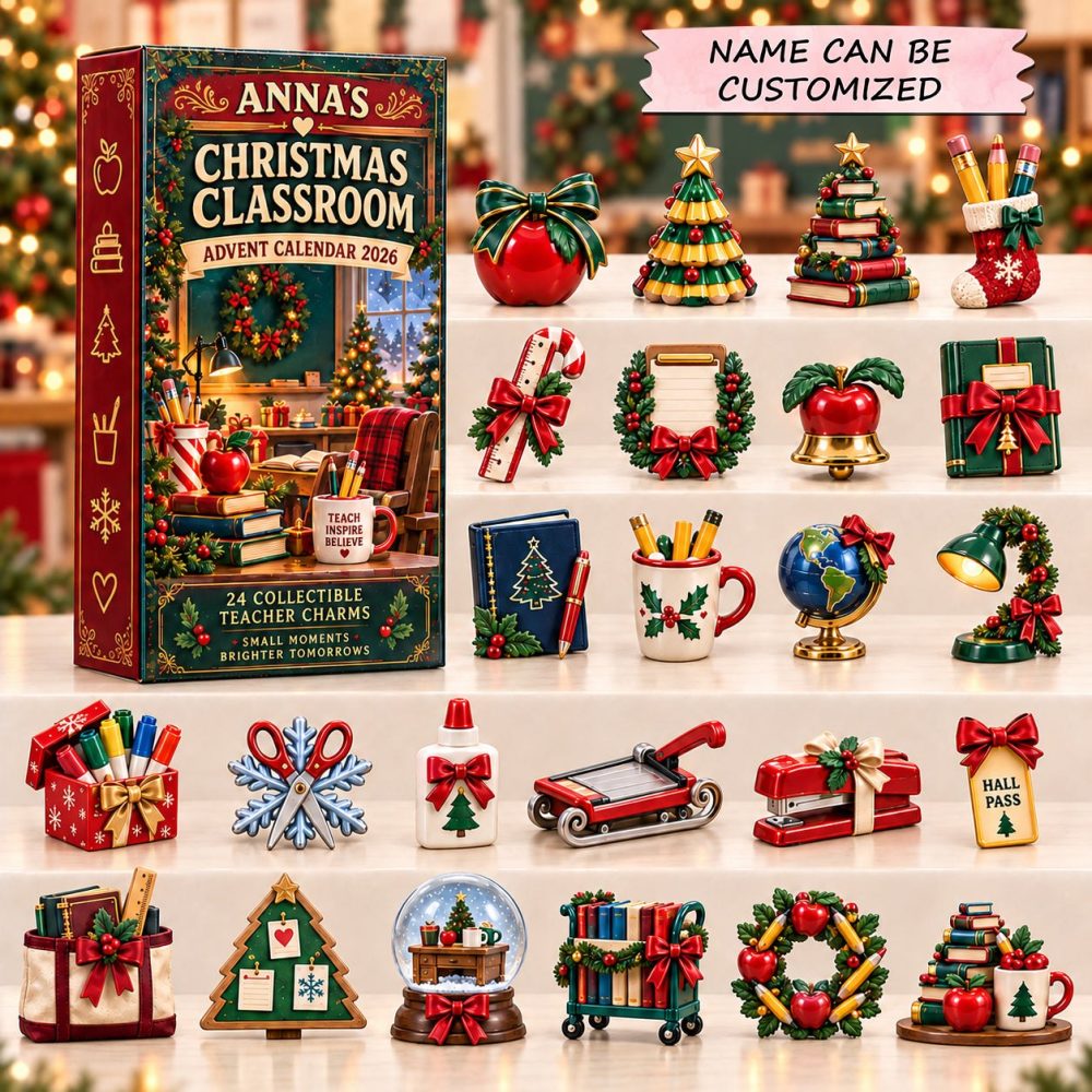 Teacher Charms Classroom Countdown - 24 Acrylic Teacher-Themed Charms For 2026 Holiday Advent, Perfect Educator Gift