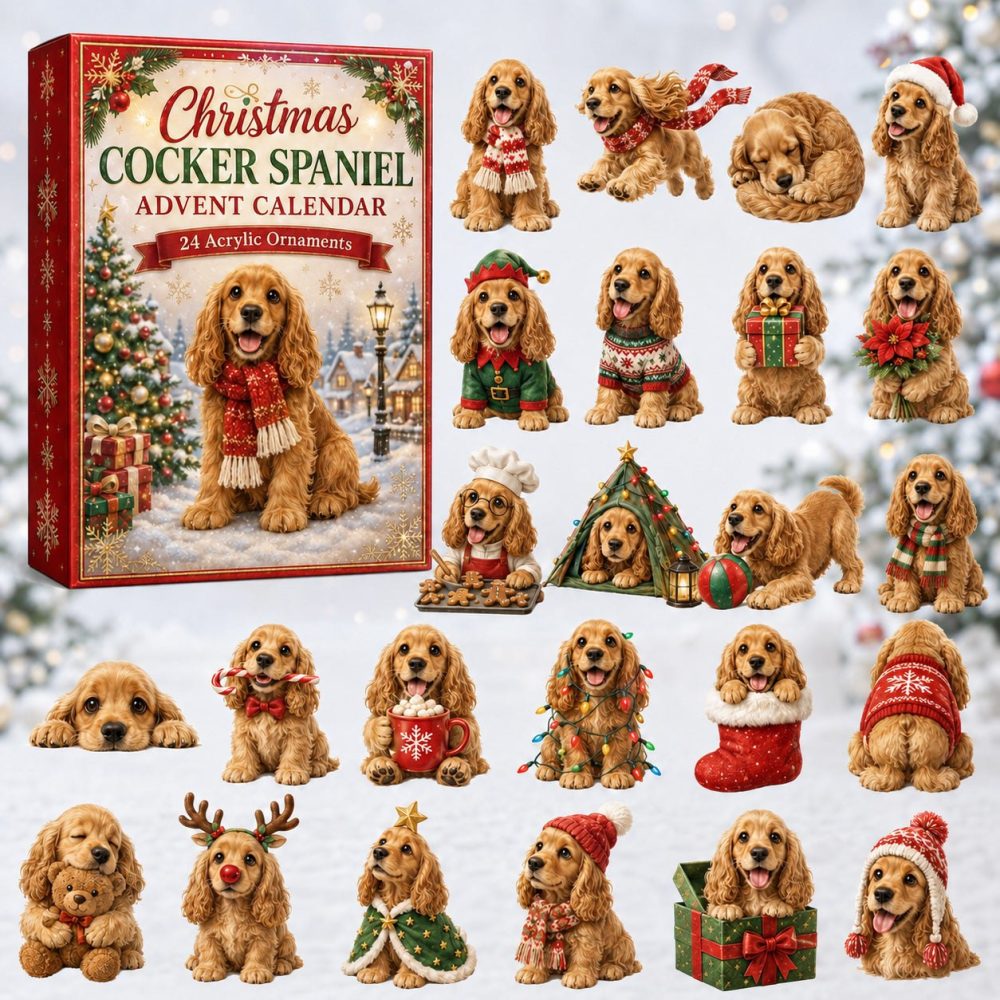 Cocker Spaniel Christmas Countdown Box - 24 Days Of Acrylic Dog Charms, Paw-Fect Holiday Gift For Spaniel Lovers