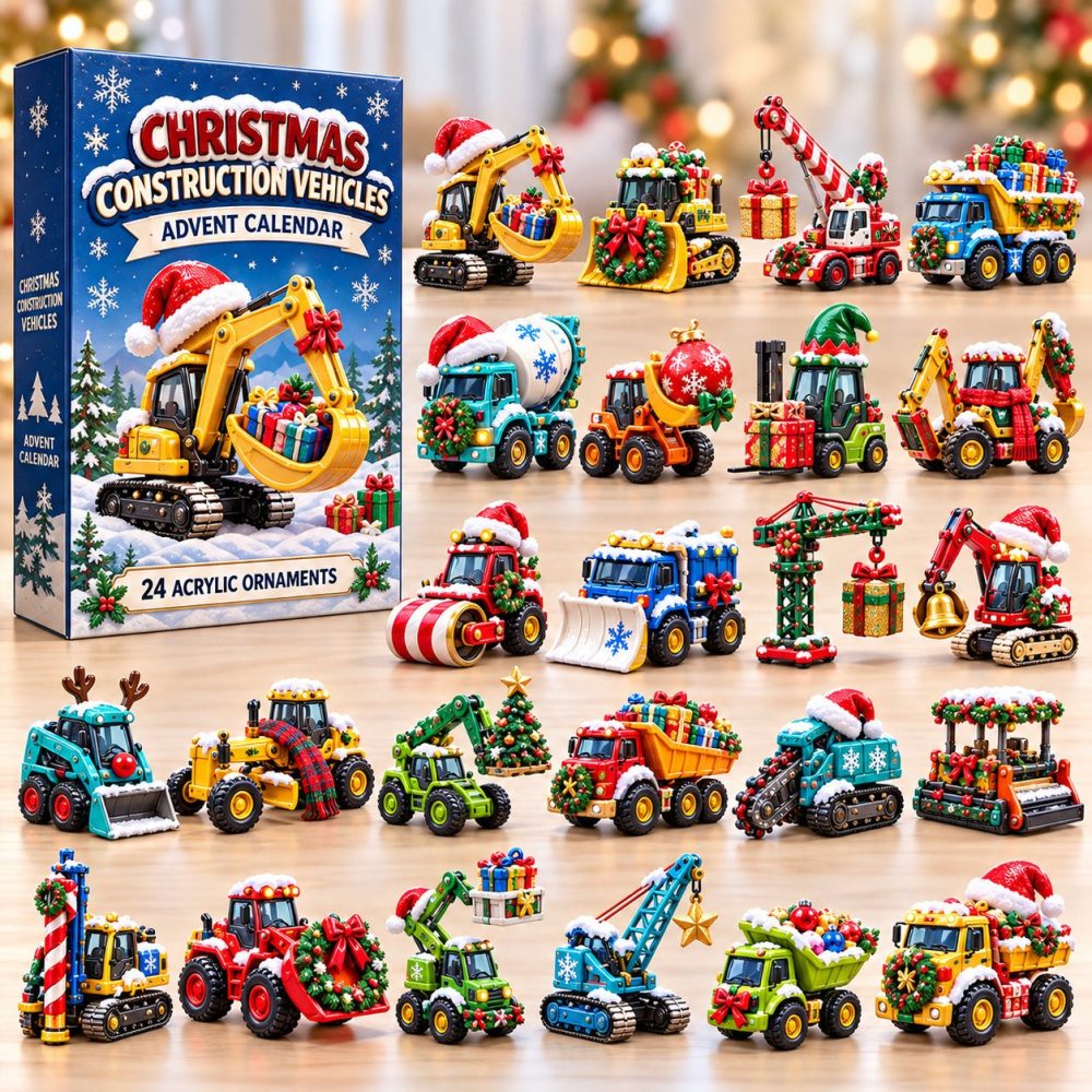 Christmas Construction Crew Countdown - 24 Acrylic Construction Charms For 2026 Advent, Builder-Themed Holiday Gift