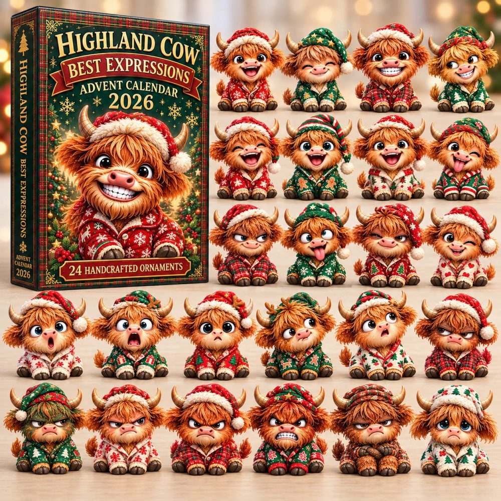 Christmas Cow Expressions Advent Calendar 2026 — 24 Whimsical Cow Acrylic Charms, Farmhouse Holiday Countdown & Cute Gift