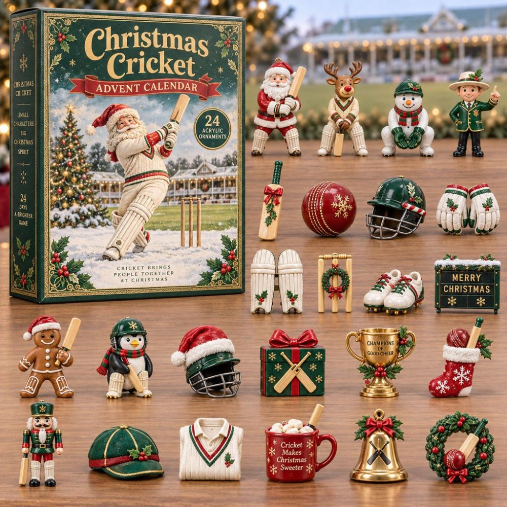 Christmas Cricket Advent Calendar 2026 — 24 Days Of Acrylic Cricket Charms, Festive Countdown Gift For Cricket Lovers
