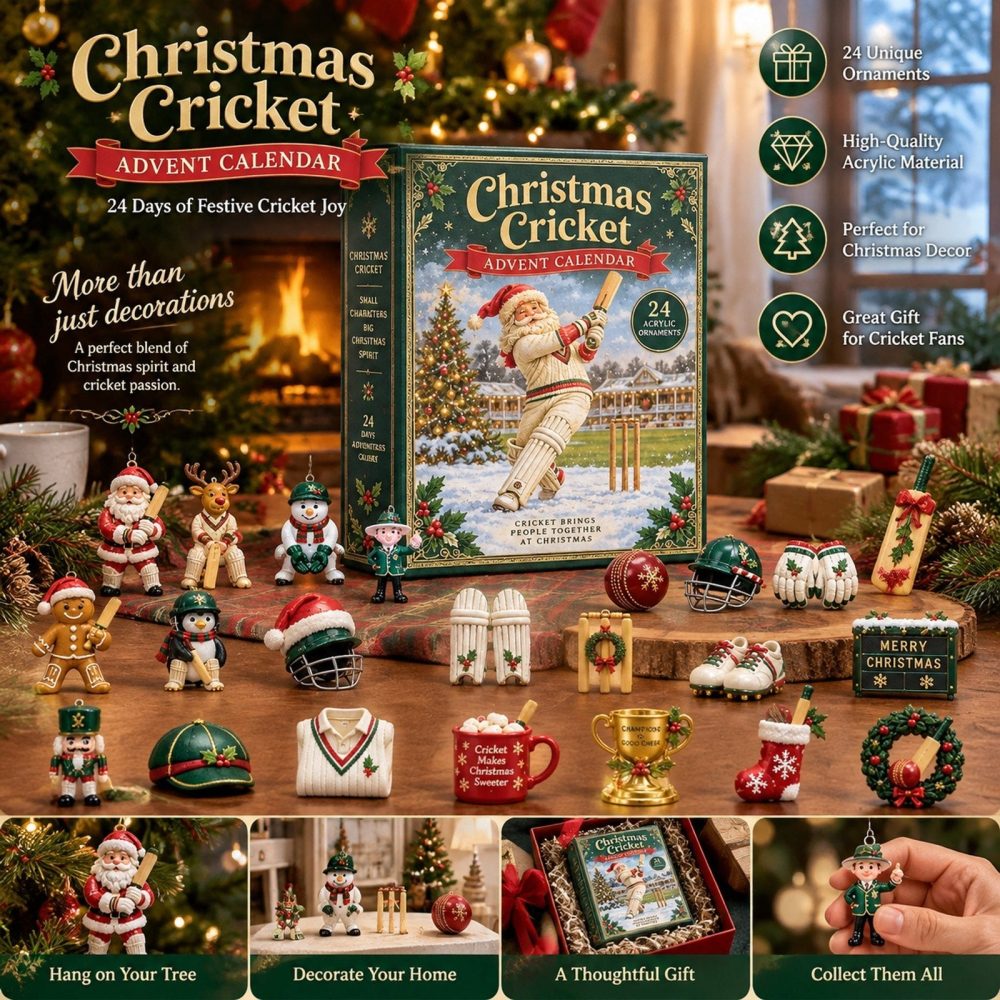 Santa Batsman Cricket 24-Day Holiday Advent Calendar With Acrylic Charms — 2026 Sports-Themed Countdown For Cricket Fans